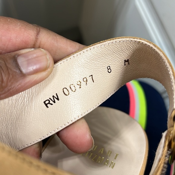 Stuart Weitzman Offset Leather Peep-Toe Wedge, Pecan - Picture 11 of 13